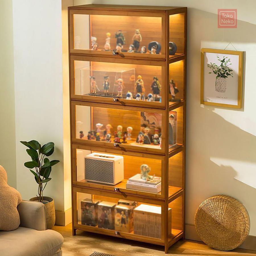 コレクションケース ディスプレイキャビネット コレクションケースショーケース アクリル ショーケース 天然竹フレーム、安全で健康、ホ