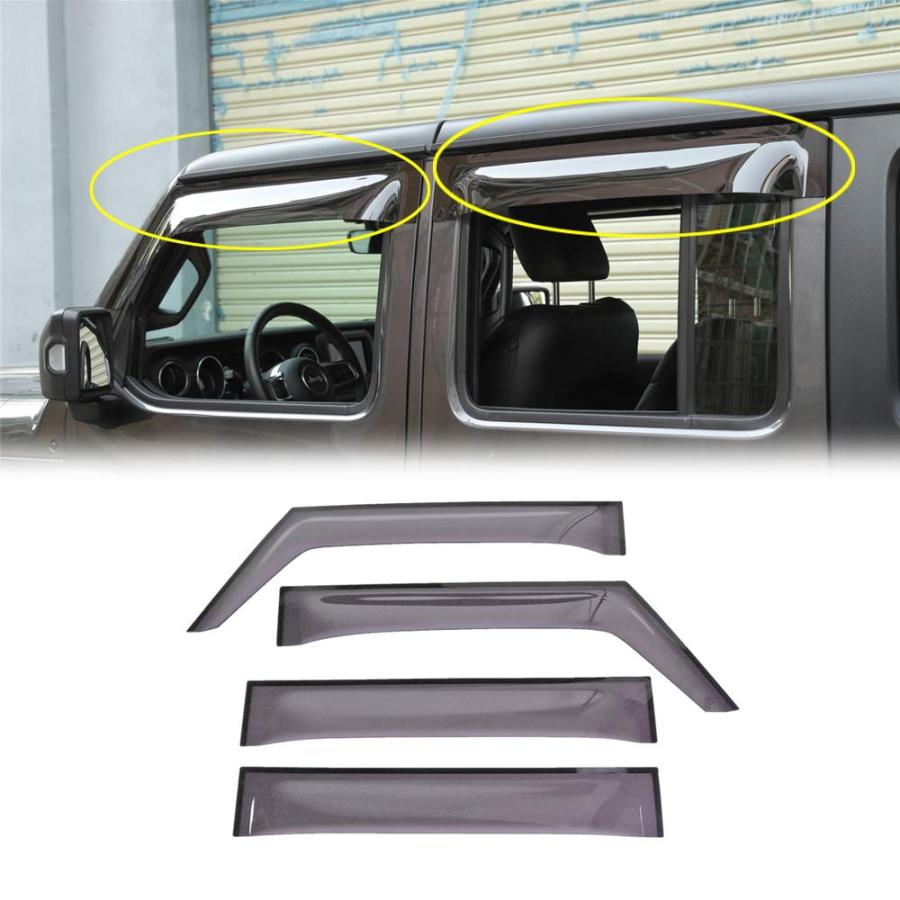 ジープ・ラングラー JL ドアバイザー サイドバイザー 日よけ 雨よけ アクセサリー Jeep Wrangler JL 2018-2019 (4PCS)