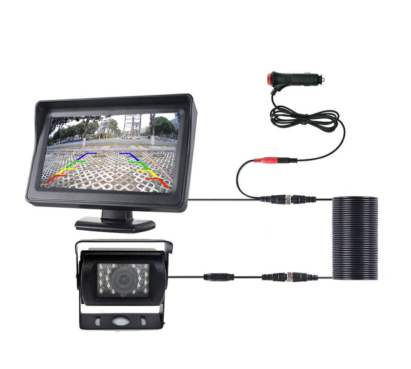 4.3インチモニター+ バックカメラ12V/24V兼用 バックカメラセット+一体型10Mケーブル シガー電源 ４ピン dar-cig43setproトラック、バス、トラクター 重機等対応