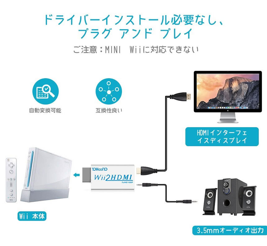 市場 Wii HD 任天堂 フル 映像 変換 コンバーター 1080p ウィー hdmi アダプター HDMI