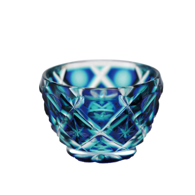 薩摩切子 猪口 八角 籠目文 青　酒器　ぐい呑み　グラス 復元薩摩切子 猪口A／1105 八角籠目 緑 | ブランド洋食器専門店