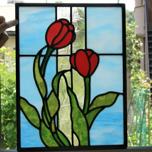楽天市場】ステンドグラス 建物パネル・鉛線方式（赤いチューリップ