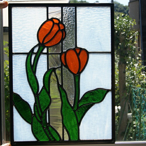 楽天市場】ステンドグラス 建物パネル・鉛線方式（赤いチューリップ