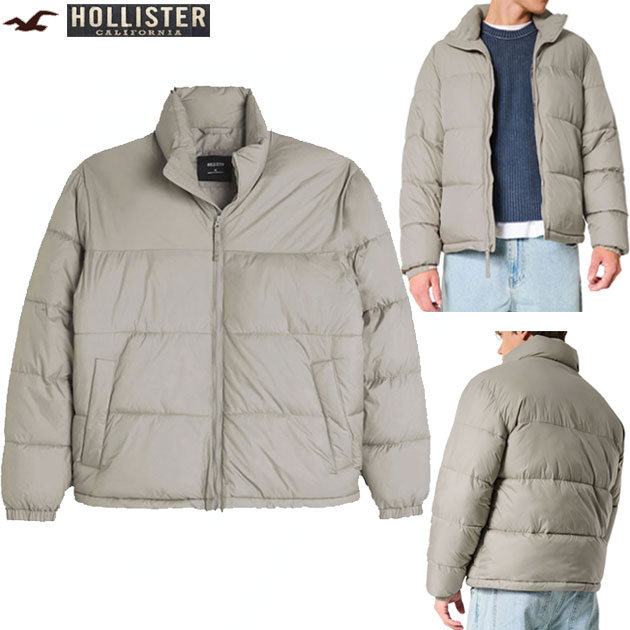 ホリスター ジャケット 正規品 メンズ XL(LL) 大きいサイズ 軽量 中綿入 モックネック 防風防水性生地 フルジッパー 内ポケット ボクシーシルエット キルティングチャンネル アウター アメカジ 【グレーベージュ】 即日発送 HOLLISTER 送料無料｜nanamode 10,656円