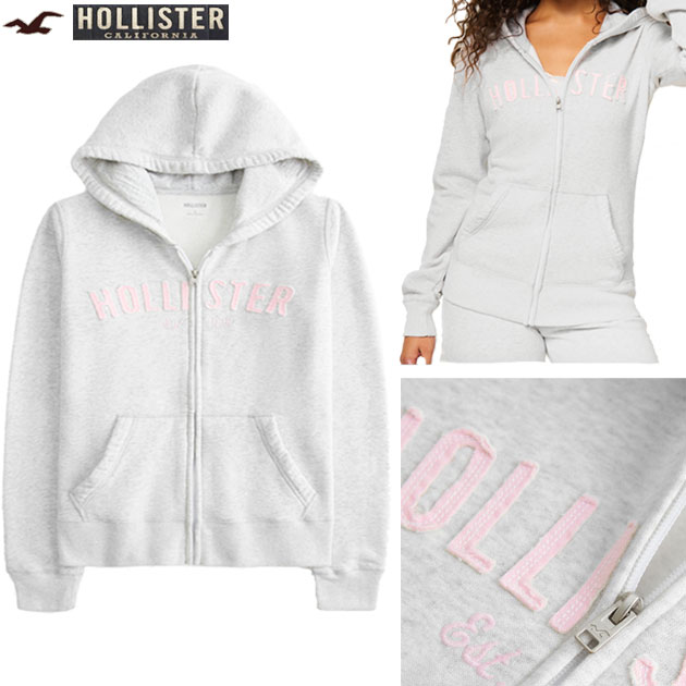 ホリスター パーカー HOLLISTER 定まり品 レディース 御膳上等 中朦朦たる スーパーソフトフリース 裏起毛 ジップアップパーカー ロゴタイプアップリケ 刺しゅう か細い相応う 春のパーカー【ヘザーライトグレー】即日送りとどける 貨物輸送無料