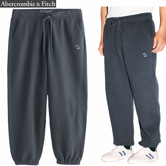 アバクロ パンツ Abercrombie \u0026 Fitch 正規品 【XXL(3L)サイズ】 大きいサイズ 上質 厚手 ソフトフリース スウェット ロングパンツ 裏起毛 防寒 アイコン刺繍 収納力ポケット ウエストバンド アメカジ ウォッシュドグレーネイビー 即日発送