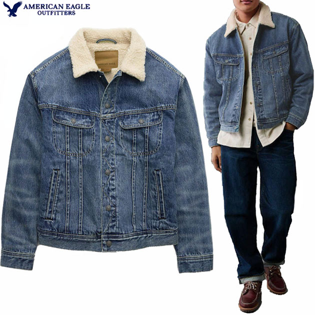 アメリカン鷲 ジーンズ上衣 定まり品 メンズ XL(LL) 途轍も無い大きさ ジージャン 御膳上等 朦々たる ボアシェルパ裏地 リジッドデニムトラッカー 上衣 ヘビーウェイト 防寒 アウター アメカジ 【ミディアムウォッシュドブルー】 即日送りとどける AMERICAN EAGLE