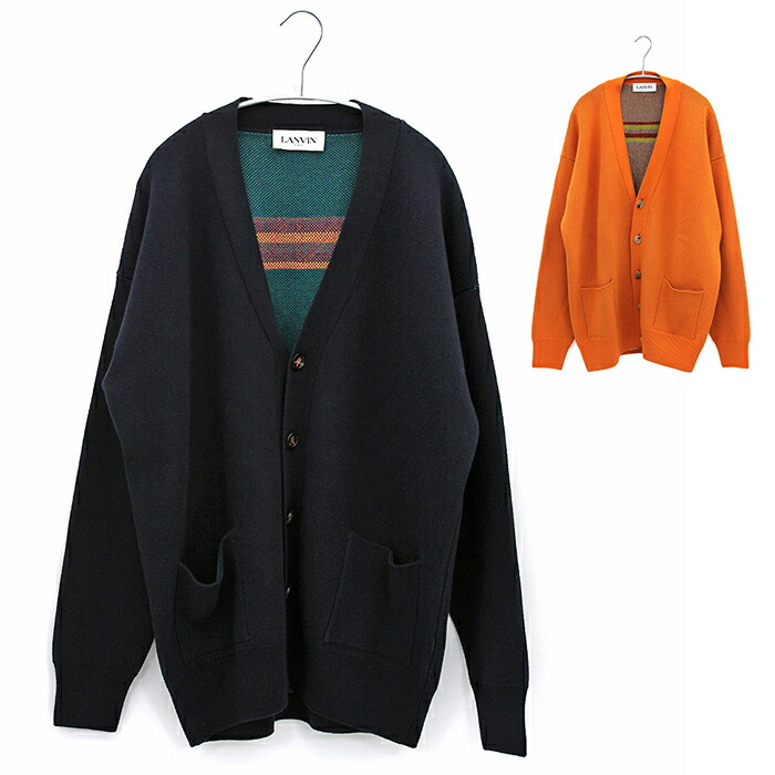 86%OFF!】 ランバン LANVIN カーディガン プランジネック カジュアル RM CA0013 K202 P22 メンズ ネイビー系
