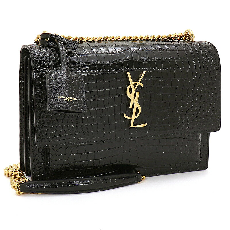 Saint Laurent paris クラシックミュージアム　クロコダイル サンローラン クラシック ミュージアム ブラック/シルバー金具