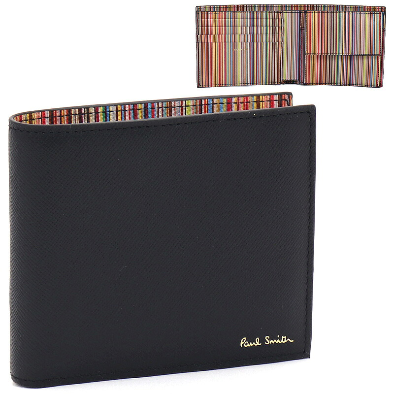 ポールスミス Paul Smith 二つ折り財布 ホック式小銭入れ 4833X BMULTS ブラック 牛革 マルチストライプ マルチカラー 【並行輸入品】 22,638円