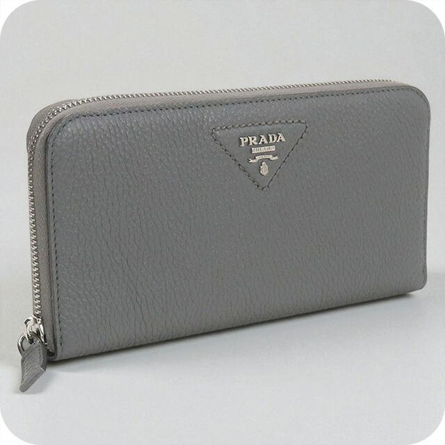 【値下げ】PRADA　長財布　シルバーグレー　ラウンドファスナー PRADA(プラダ) ジップアラウンド財布 長財布 ロングウォレット