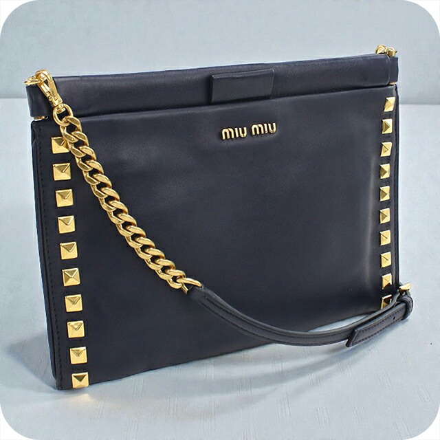 【中古】 ミュウミュウ 斜め掛け ショルダーバッグ レディース ブランド MIUMIU 2WAYチェーンショルダーバッグ 5BH356 2A8P F0016 ネイビー バッグ