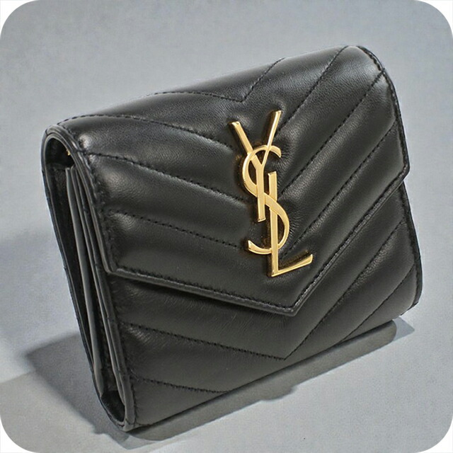 \4/18限定★10%OFF+さらに4倍/【中古】 サンローラン 三つ折り財布 レディース ブランド SAINT LAURENT カサンドラ コンパクト トリフォールドウォレット 403943 ブラック 財布 ウォレット 高級 おしゃれ プレゼント 実用的