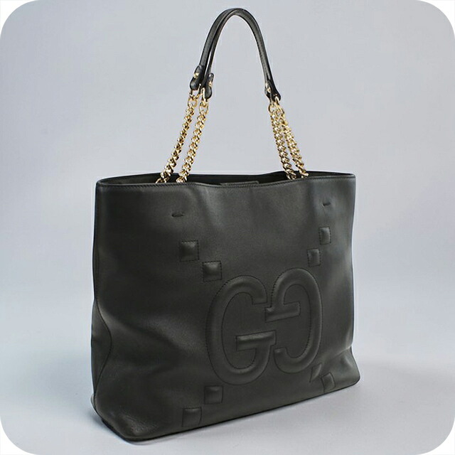 ＼4/12限定★全品10倍-超ポイントUP／【中古】 グッチ トートバッグ レディース ブランド GUCCI GGエンボス チェーン レザー 453561 ブラック 軽量 手提げ 高級 おしゃれ プレゼント 女性 実用的 かわいい