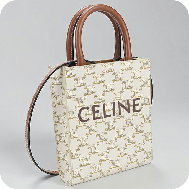 ＼4/18限定★10%OFF+さらに4倍／【中古】 セリーヌ ハンドバッグ レディース ブランド CELINE トリオンフキャンバス ミニ バーティカル カバ 19437 2BZK ホワイト 軽量 小さめ 手提げ 高級 おしゃれ プレゼント 女性 実用的 かわいい
