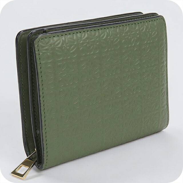 【中古】 ロエベ 二つ折り財布 二折財布 コンパクト レディース ブランド LOEWE リピートアナグラム グリーン ウォレット 高級 おしゃれ プレゼント 実用的｜腕時計のななぷれ
