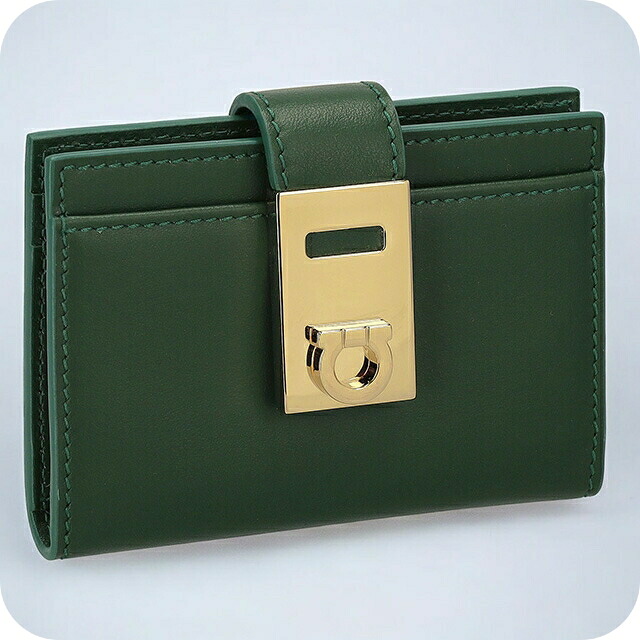 フェラガモ カードケース コンパクト レディース Ferragamo 220552CALF FORGR 775 125 グリーン 定期入れ ブランド 高級 おしゃれ プレゼント 実用的｜腕時計のななぷれ