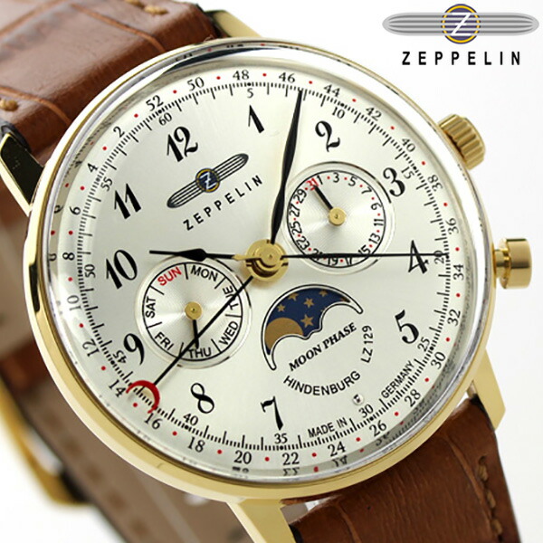 ZEPPELIN 36mm海外限定 ヒンデンブルク ムーンフェイズ 直売廉価