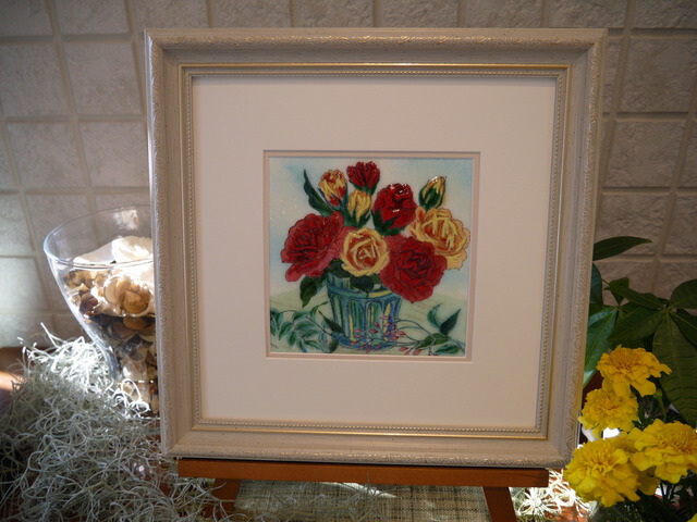 楽天市場】青いピッチャーと野の花束 七宝焼 七宝焼き 七宝絵画 額