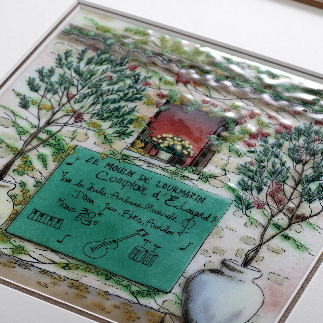 グリーンボード　七宝　額　アート　水彩画　絵　絵画　イラスト　ガラス　プレゼント　新築祝　結婚祝｜七彩工房