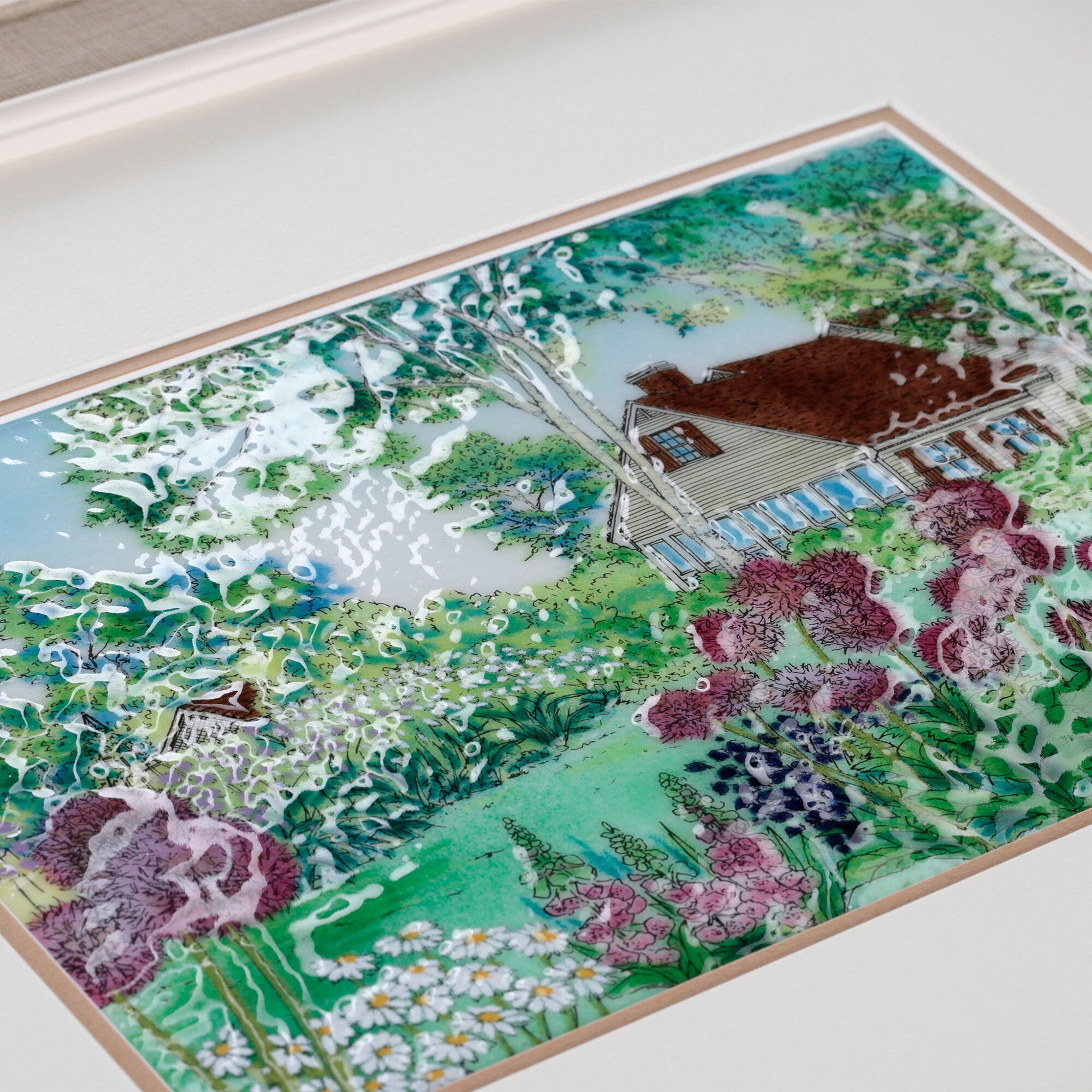 アリュームの庭　七宝　額　アート　水彩画　絵　絵画　イラスト　ガラス　プレゼント　新築祝　初夏の庭｜七彩工房