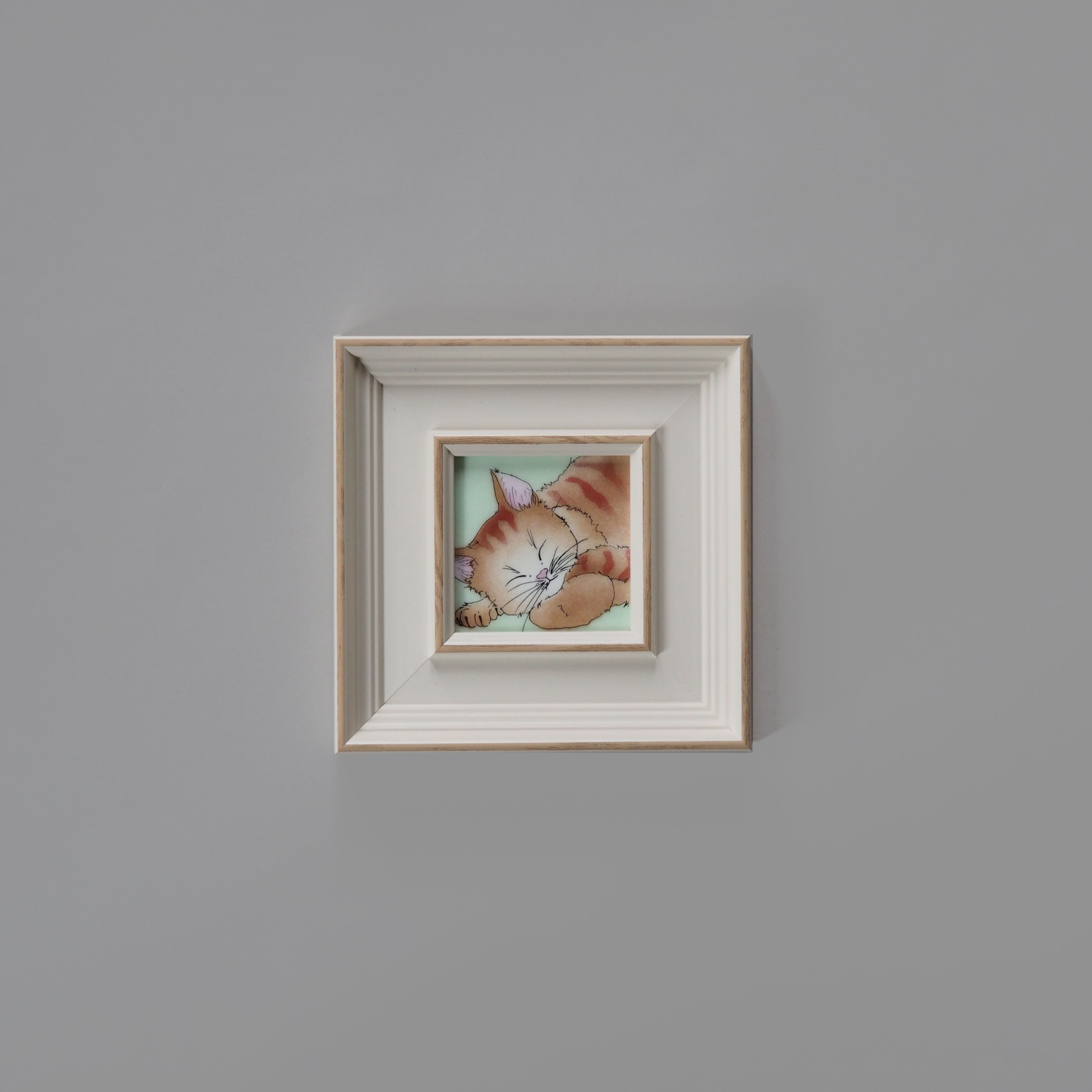 猫　ハチワレ　白黒　イラスト　絵画　七宝焼　七宝アート　七宝絵画　額縁 1_96511586e4412d8247286c99683c