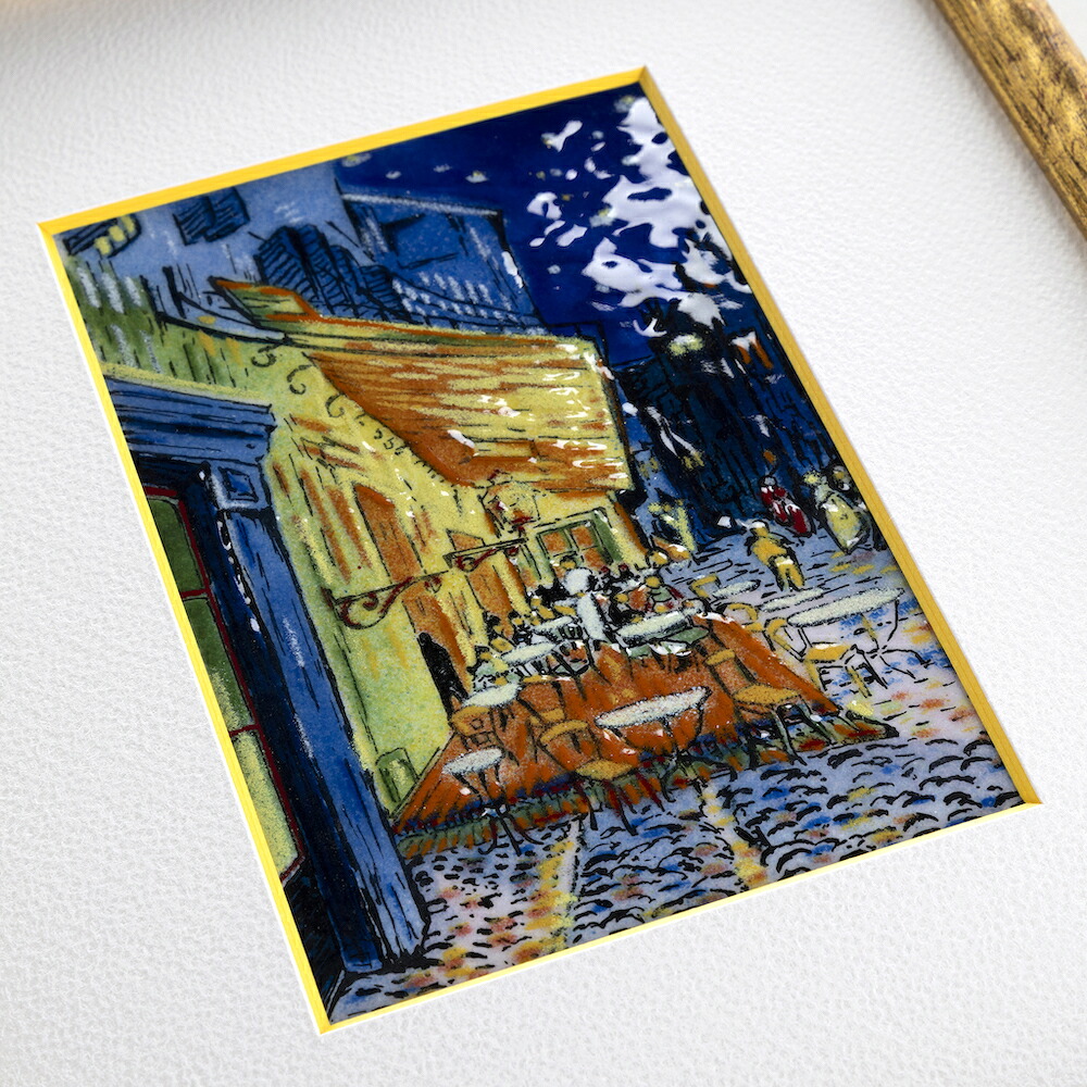 夜のカフェテラス ゴッホ 七宝 額 作物 水彩画画 絵 図面 小間絵 硝子 花 胸花 差し上げ物 営造祝 自然的 室内装飾 リビング 部屋の入り口 飾りつけ 生まれ落ちる日 不死化日 母の日 隠居祝 一緒になる祝賀会 営造祝