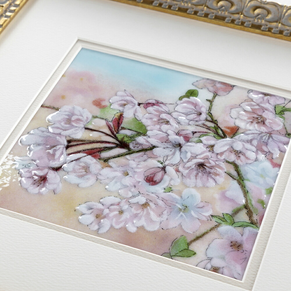 醍醐の桜 七宝焼 七宝焼き 七宝図面 額 作物 水彩画画 絵 図面 写真立て付き添い人 小間絵 硝子 花 差し上げ物 営造祝 春 日本の春 満開の桜 室内装飾 作物一こま