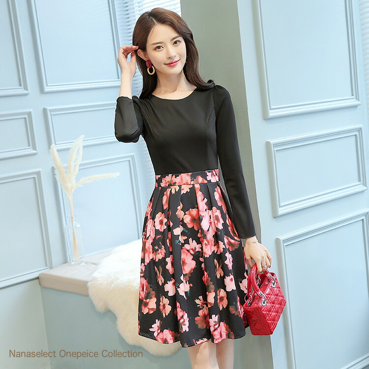 Dress, Adult, Elegant, Women, Medium, Long Sleeve, U Neck, Spring, Summer, Fall, Winter, A Line, Floral Pattern, Wedding, Office, Elegant, Guest, Lady, Sleeves, Presentation, Neat, Knee Length, Mom, Mrs., 30s, 40s, 50s, Black/White