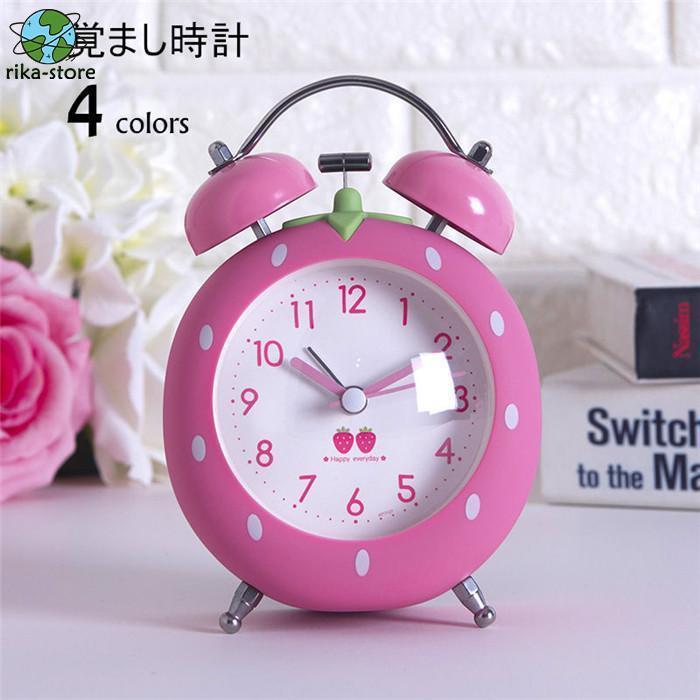 花柄の赤色置時計 楽天市場】目覚まし時計 置き時計 夜光 イチゴ 静音 スタンドクロック