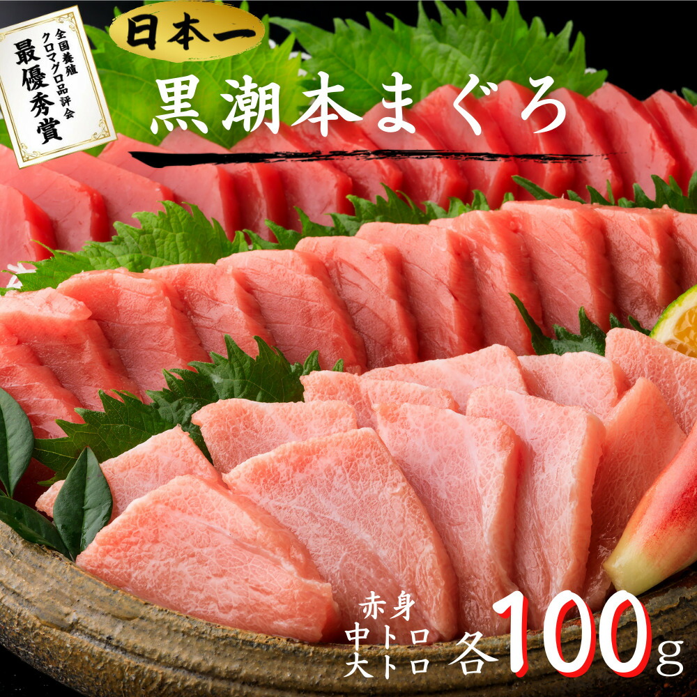 【ポイント5倍・お買い物マラソン】最優秀賞受賞 黒潮本まぐろ 赤身・中トロ・大トロ 各100g セット 高知 土佐 大月町 冷凍 養殖 本鮪 黒鮪 マグロ 丼 刺身 寿司 ギフト プレゼント 化粧箱 自宅用 お中元 御中元 お歳暮 御歳暮 母の日 父の日 敬老の日
