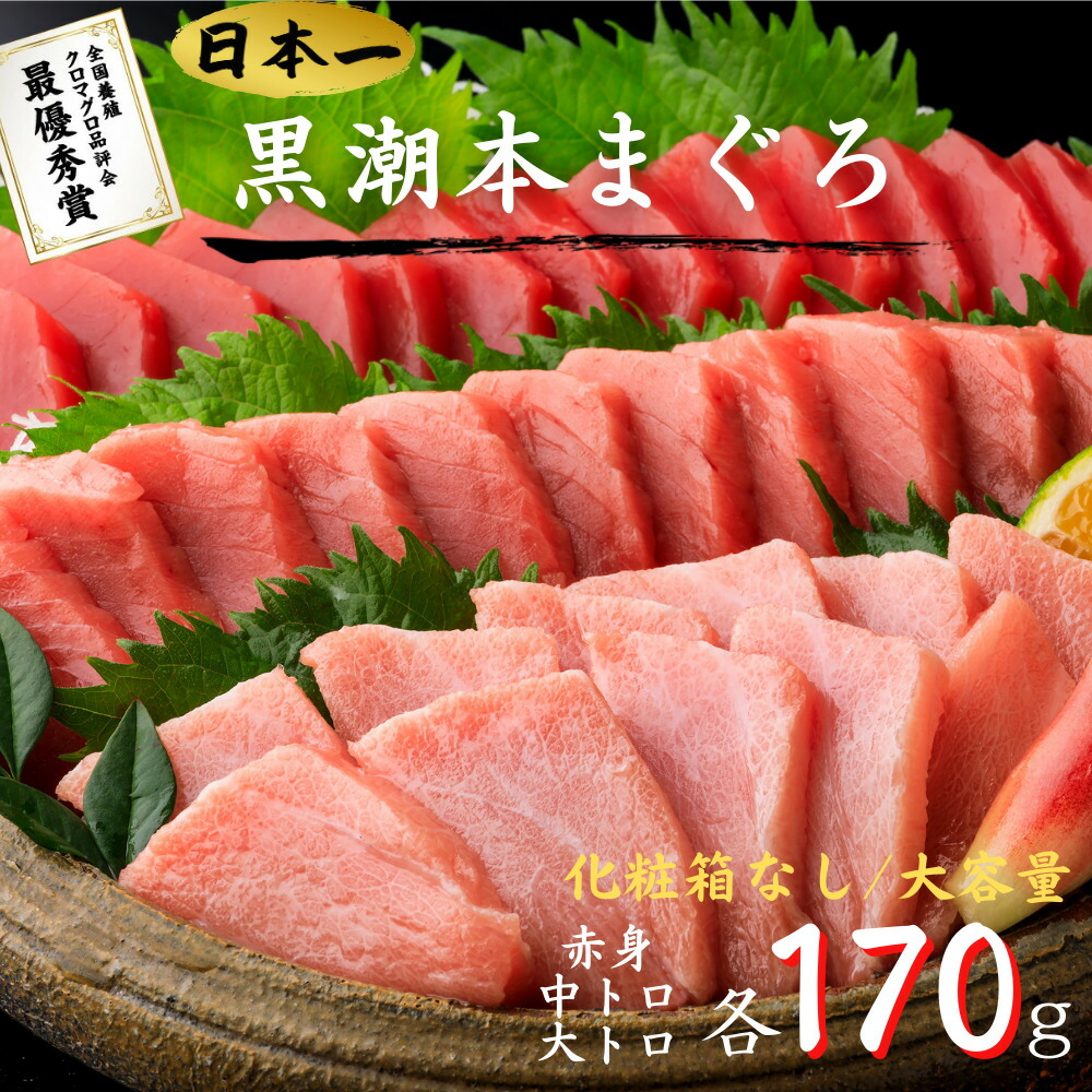 【化粧箱なし割引】最優秀賞受賞 黒潮本まぐろ 赤身・中トロ・大トロ 各170g セット 高知 土佐 大月町 冷凍 養殖 本鮪 黒鮪 マグロ 丼 刺身 寿司 ギフト プレゼント 化粧箱 自宅用 お中元 御中元 お歳暮 御歳暮 母の日 父の日 敬老の日