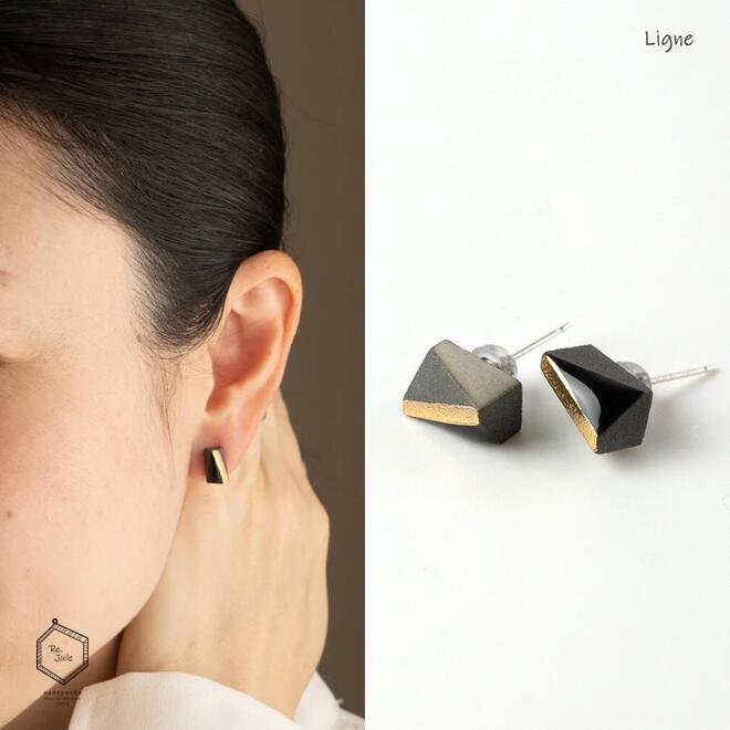 Ligne [リーヌ] S黒 ピアス【Re.Juile 陶芸作家 駒井香文 ジュエリー作家 un plus 小川夏都代 やきもの タイル アクセサリー ハンドメイド ジュエリー】