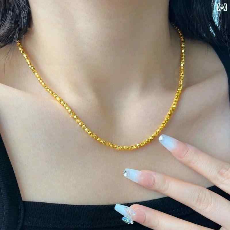 女性ジュ 細金粒 ネックレス 鎖骨チェーン 18K金メッキ シルバー素材 キラキラ輝き パーティー用 クラブアクセサリー レディース