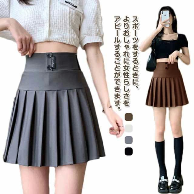 ハイウエスト aライン テニススカート ミニスカート レディ スポーツ プリーツ ウエストゴム 白 インナーパンツ スカート ゴルフ画像