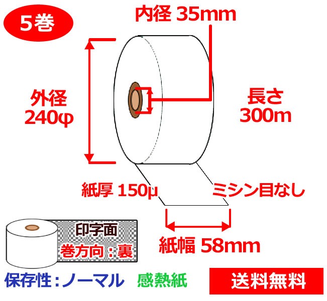 楽天市場】券売機用感熱ロール紙 58mm×300ｍ×35mm 150μ 5巻 黄 サーマルロール紙 半券チケット用紙ロール 送料無料 :  なんでもネット247