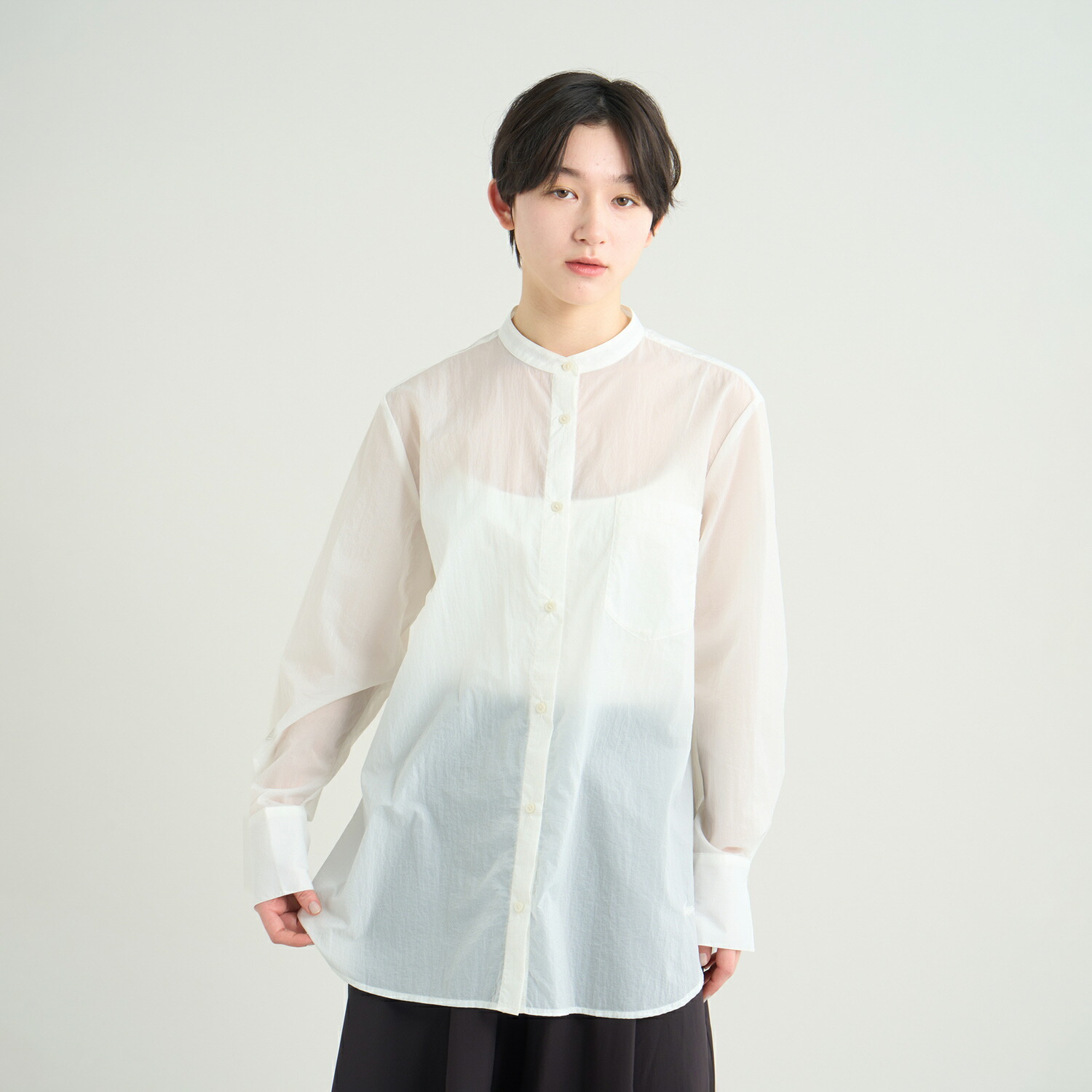 【公式】ナンガ NANGA トップス シャツ 羽織り ノーカラー シアー バンド カラー シャツ ウィメンズ SHEER BAND COLLAR SHIRT W