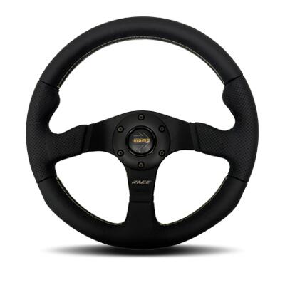最終値下げ　MOMO ステアリング 3スポーク 黒/黄色 美品】momo ステアリング MOD.08 レザー/ブラックスポーク
