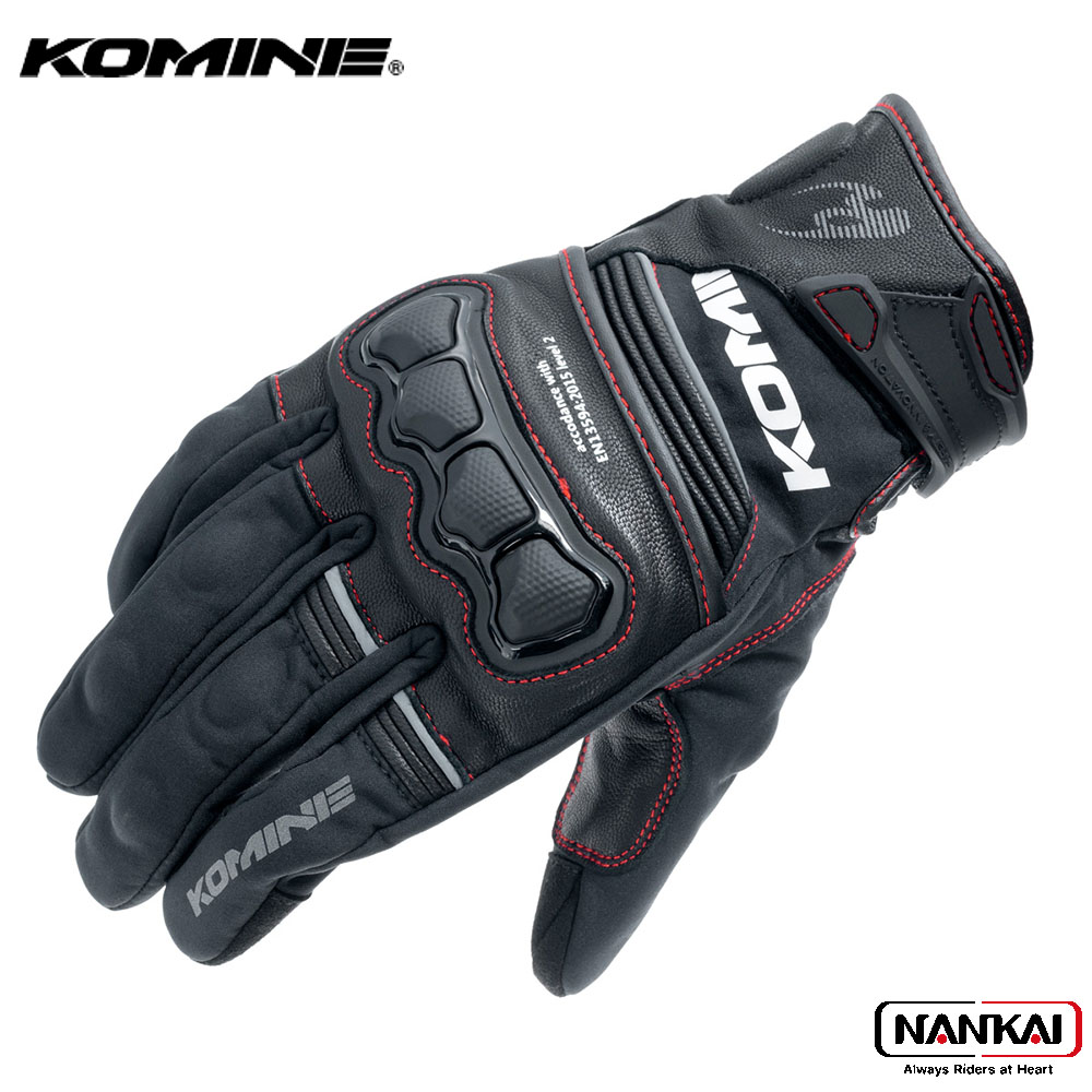 KOMINE コミネ ハイプロテクトレザーウインドプルーフグローブHG BLACK RED GK-856