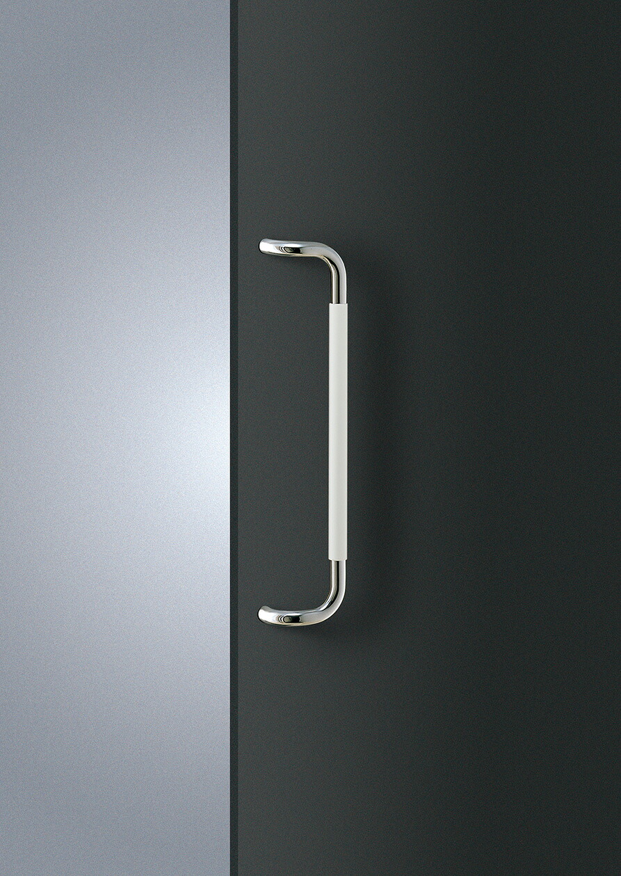 在庫確認可 ユニオン 直送 T7058-54-077 建築用金物 アーキズム ドアハンドル 押し棒 アクリル ホワイト＋ステンレス ミラー 1セット（内外） L600