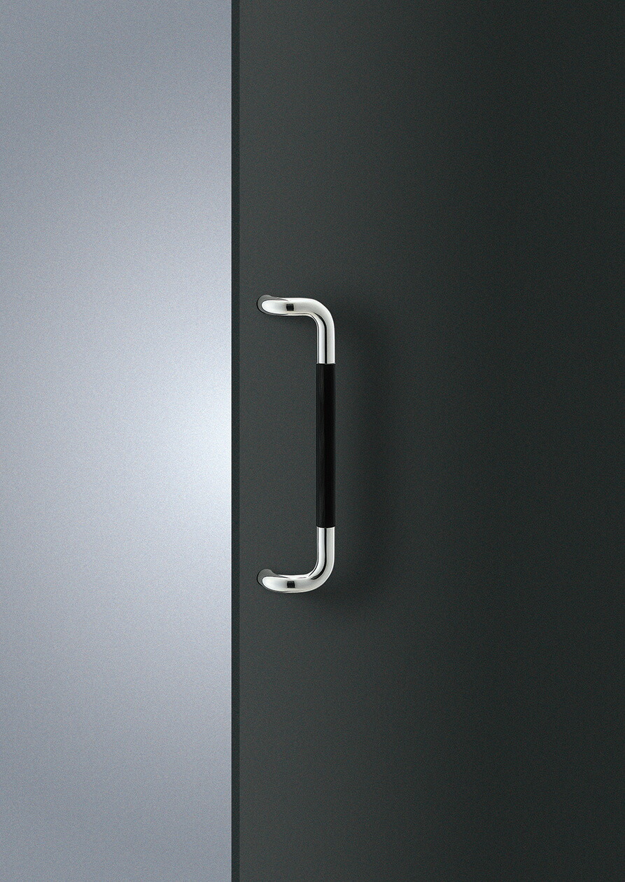 在庫確認可 ユニオン 直送 T2770-10-130-L452 建築用金物 アーキズム ドアハンドル 押し棒 除電ABS ブラック＋ステンレス ミラー 1セット（内外） L452