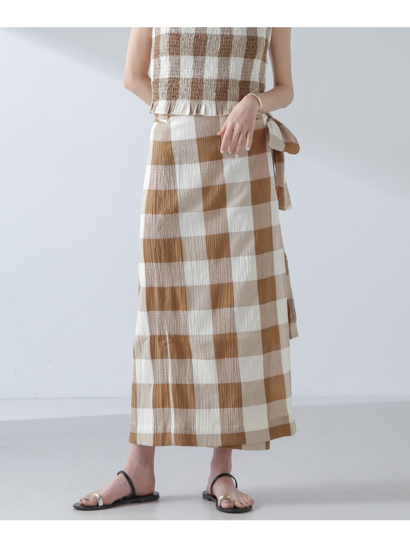 【SALE／50%OFF】RITA ROW/Checkered pareo skirt NANO universe ナノユニバース スカート ミディアムスカート ブラウン【RBA_E】【送料無料】[ Fashion]