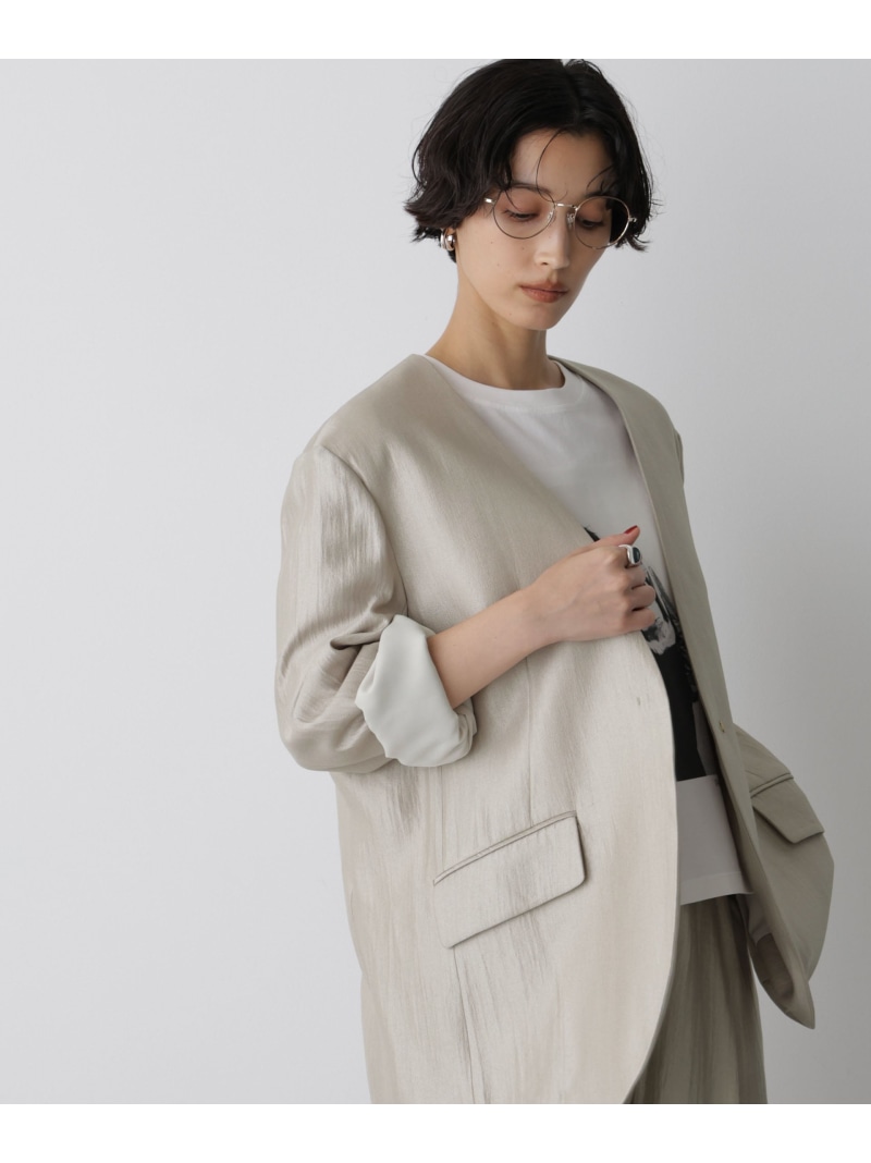 【SALE／30%OFF】「STEVELOUR」サテンノーカラージャケット(セットアップ可) NANO universe ナノユニバース ジャケット・アウター その他のジャケット・アウター グレー ブラック【RBA_E】【送料無料】[ Fashion]｜NANO universe