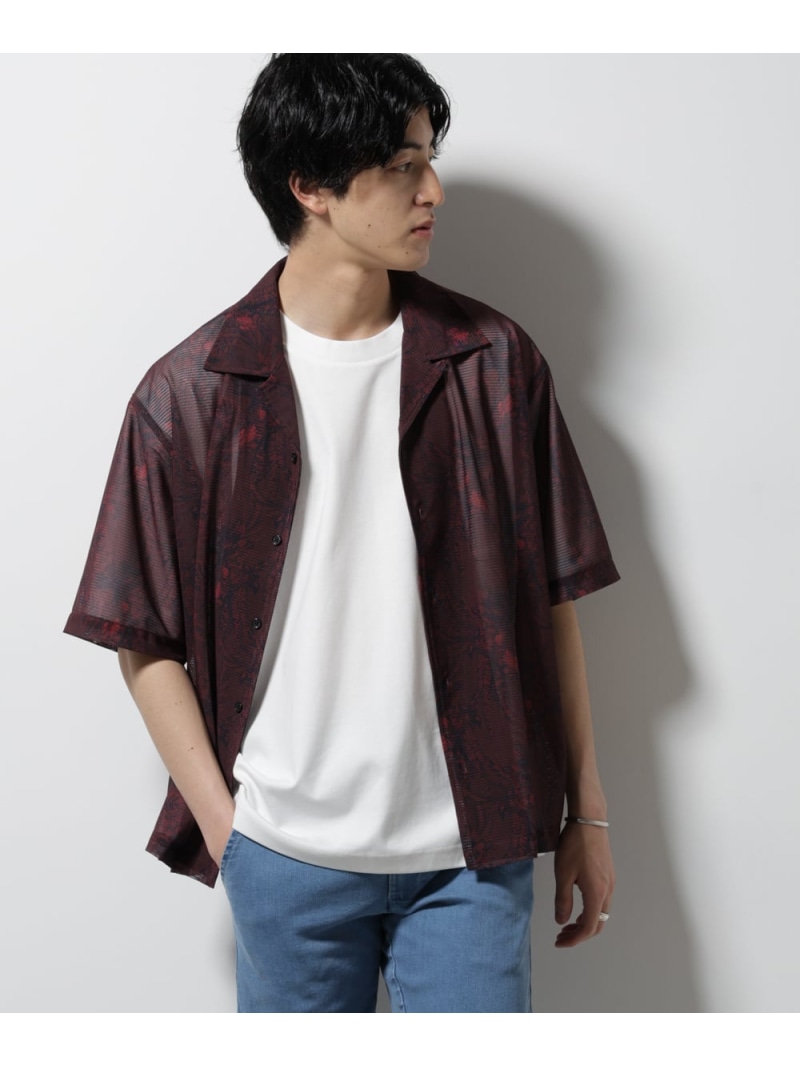 【SALE／10%OFF】NORMANBROS別注 メッシュプリントシャツ 半袖 NANO universe ナノユニバース トップス シャツ・ブラウス ネイビー【RBA_E】【送料無料】[ Fashion]