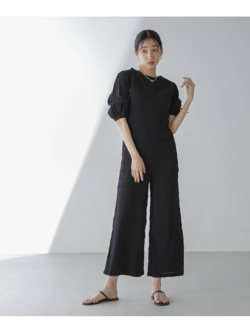 【SALE／50%OFF】RITA ROW/Puffy sleeves jumpsuit NANO universe ナノユニバース ワンピース・ドレス ワンピース パープル ブラック【RBA_E】【送料無料】[ Fashion]