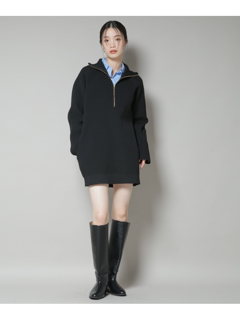【SALE／40%OFF】片畦ニットハーフジップミニワンピース NANO universe ナノユニバース ワンピース・ドレス ワンピース ブラック カーキグリーン【RBA_E】【送料無料】[ Fashion]