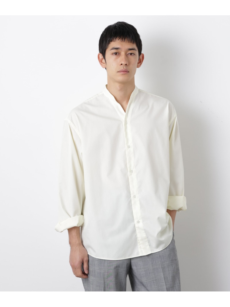 【SALE／10%OFF】「大人のワイドシャツ」バンドカラー 長袖 NANO universe ナノユニバース トップス シャツ・ブラウス ブラウン イエロー グリーン【RBA_E】【送料無料】[ Fashion]