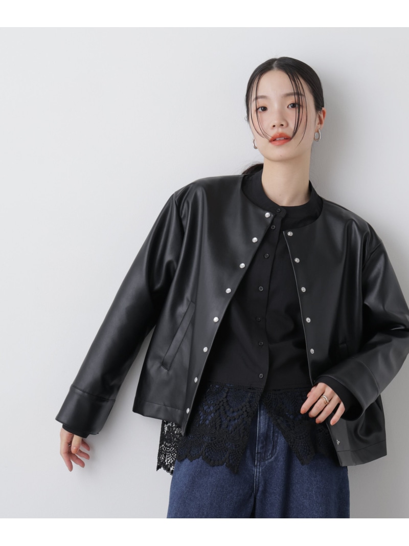 【SALE／30%OFF】フェイクレザーパールドットノーカラージャケット NANO universe ナノユニバース ジャケット・アウター その他のジャケット・アウター ブラック ベージュ【RBA_E】【送料無料】[ Fashion]