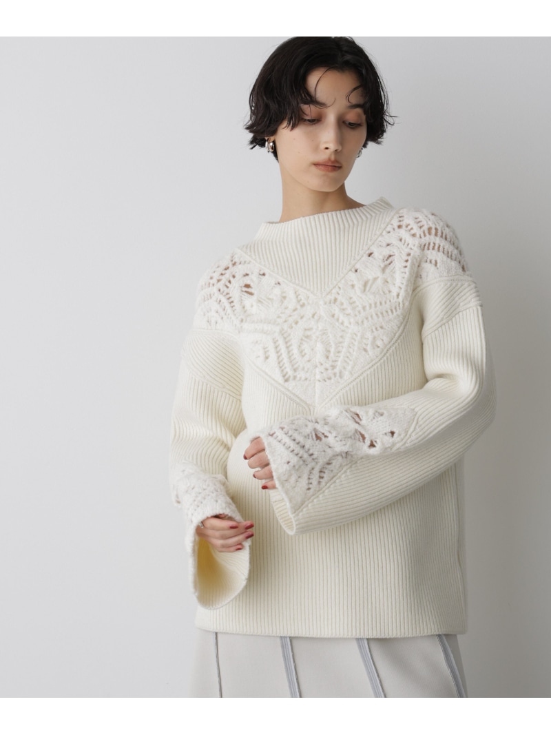 【SALE／50%OFF】「STEVELOUR」レースモチーフフレア袖ニット NANO universe ナノユニバース トップス ニット ホワイト ブラック【RBA_E】【送料無料】[ Fashion]｜NANO universe