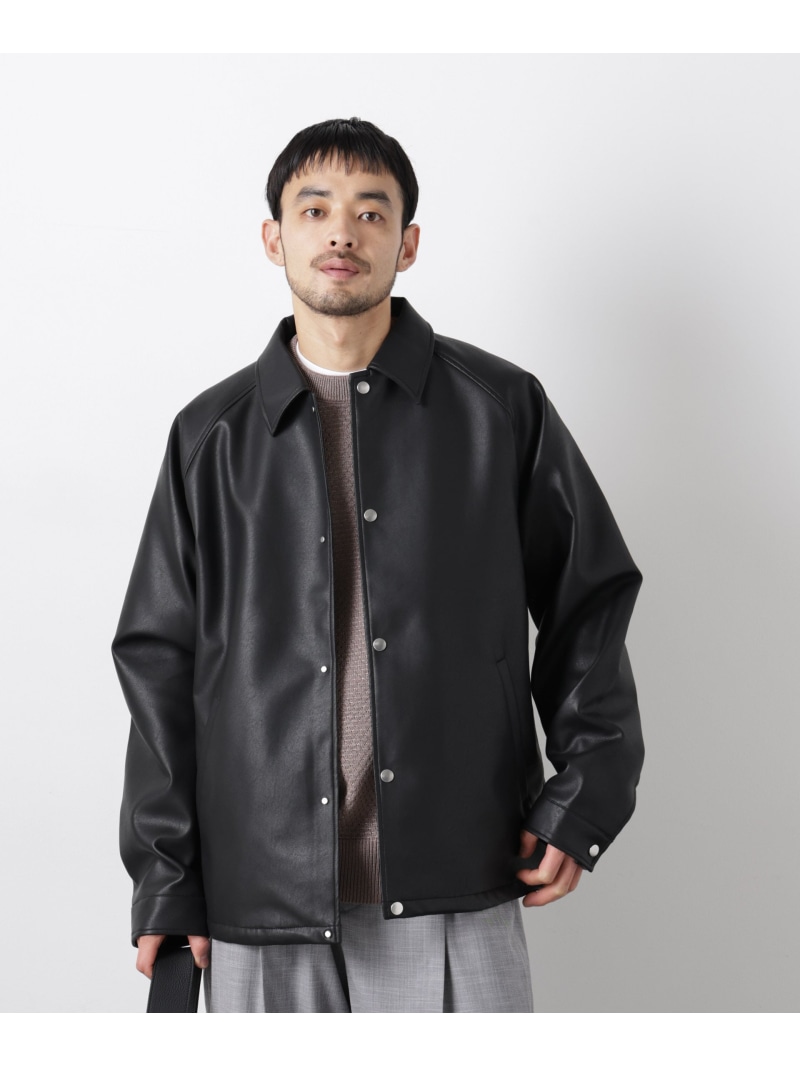 【SALE／40%OFF】フェイクレザーリラックスコーチジャケット NANO universe ナノ全ての存在 ジャケット・アウター 上衣・前掛け 黒いこと 赤銅色【RBA_E】【貨物輸送無料】[ Fashion]